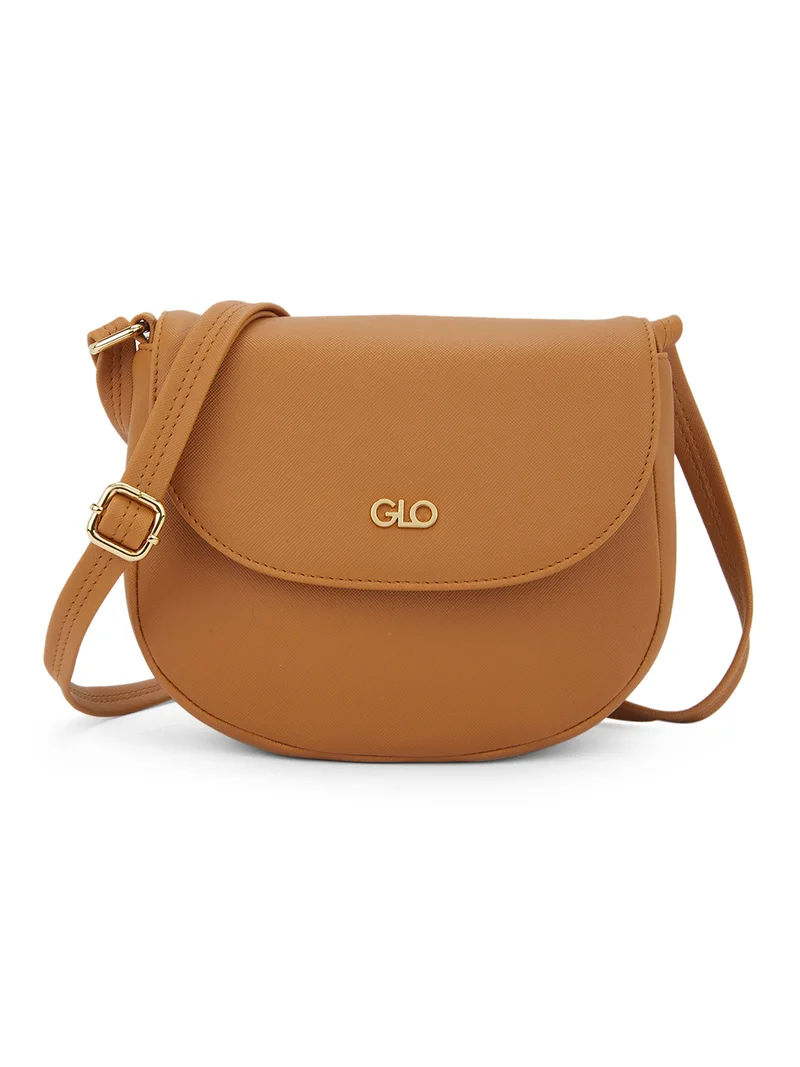 جلو باص حقيبة كروس بودي نسائية من جلد نباتي بلون بني بتصميم هلال وحزام قابل للتعديل